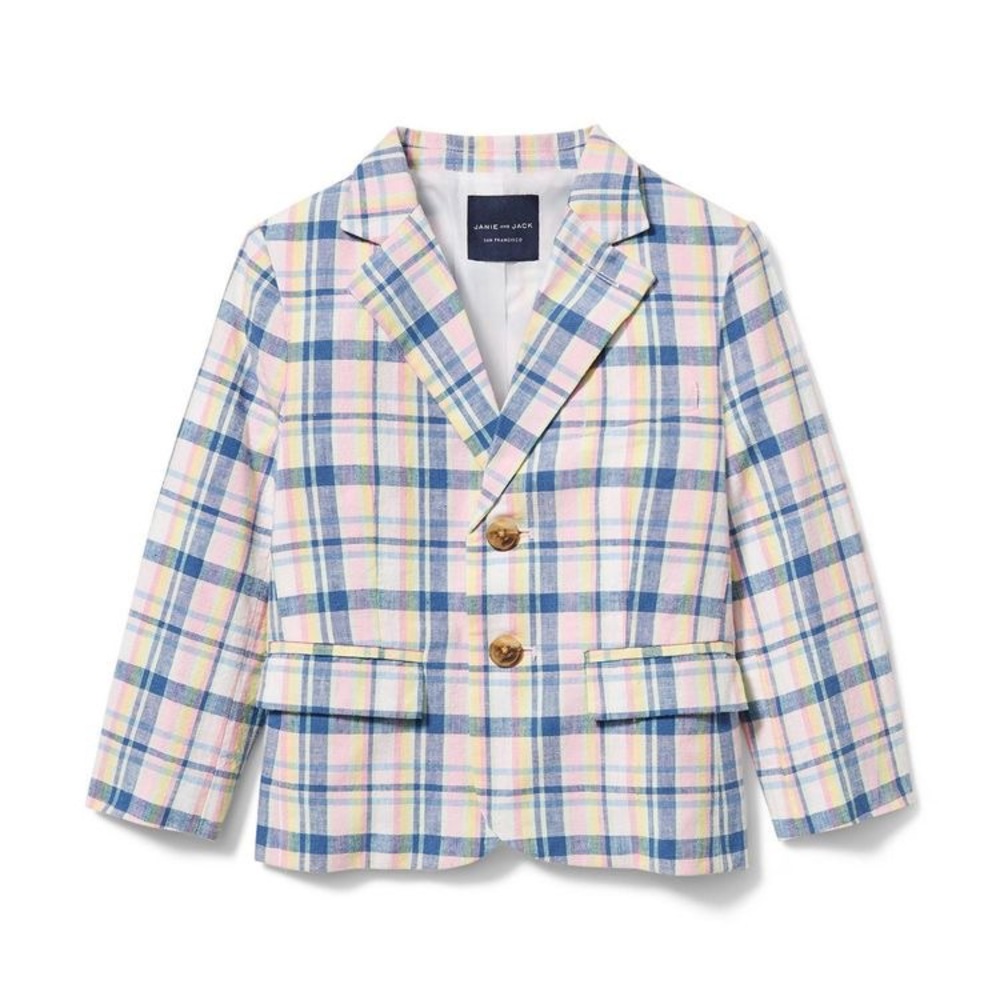 Janie and Jack Blue and Pink Plaid Linen Blazer - NWT - Picture 2 of 9
